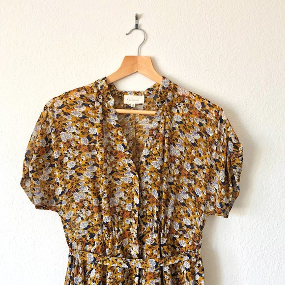 MELLÓDAY Sheer Golden Yellow with White Blooms Print MIDI Dress – XS - Picture 3 of 16